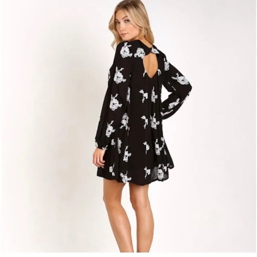 Free People Emma Bohemian Long Sleeve Tunic Dress in Black Combo